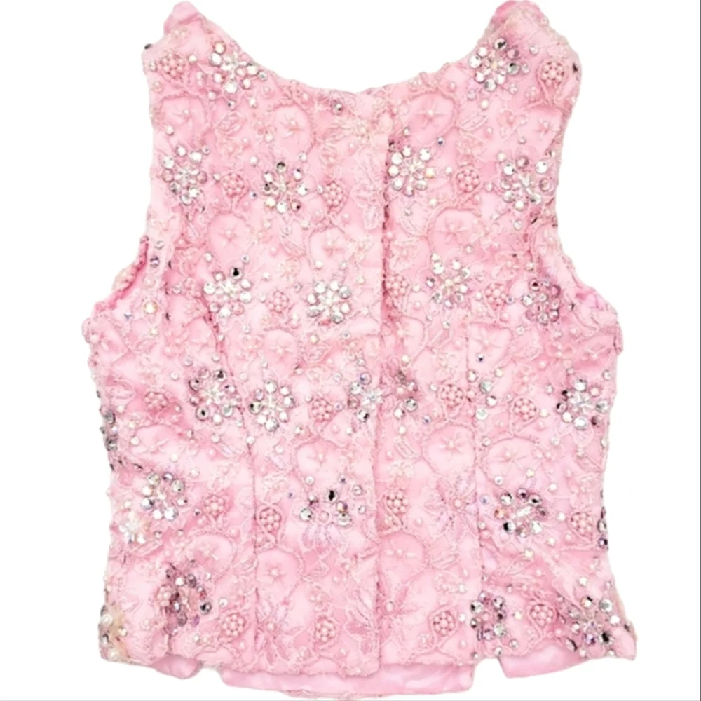 Custom Pink Chiffon Embroidered Rhinestone/Beaded Party/Pageant  2pc Dress